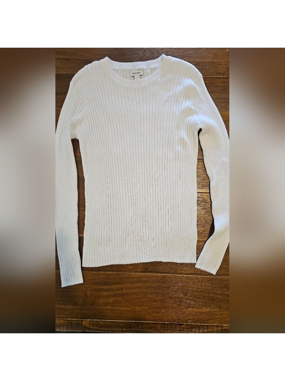 NINE WEST WHITE RIBBED KNIT FORM FITTING PULLOVER SWEATER SIZE XXL